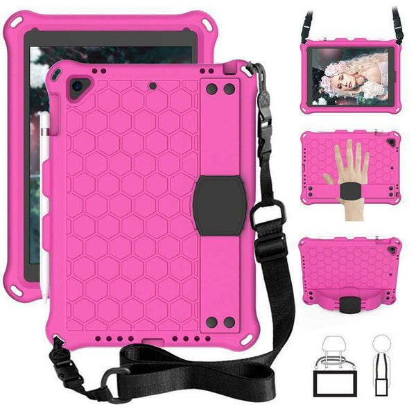 Kids Case For iPad 7th Gen (10.2 2019) EVA Foam Rugged Shoulder Strap Back Cover