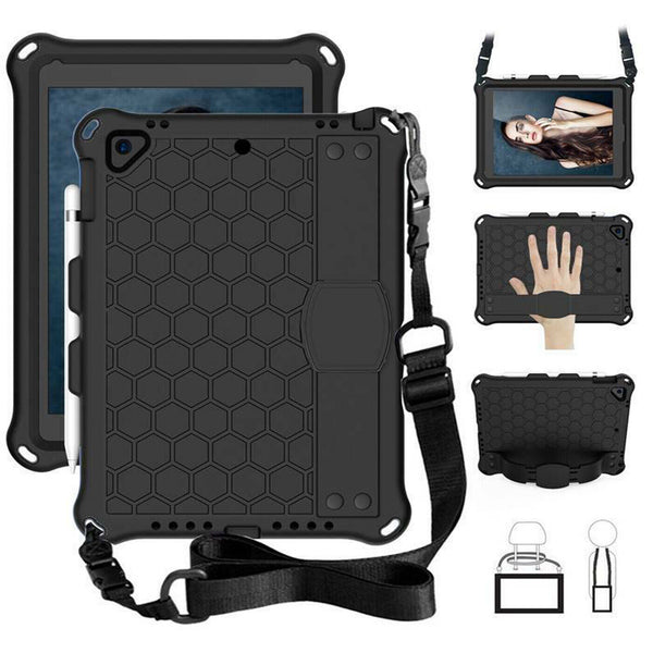 Kids Case For iPad 7th Gen (10.2 2019) EVA Foam Rugged Shoulder Strap Back Cover