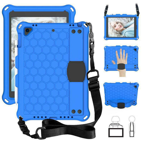 Kids Case For iPad 7th Gen (10.2 2019) EVA Foam Rugged Shoulder Strap Back Cover