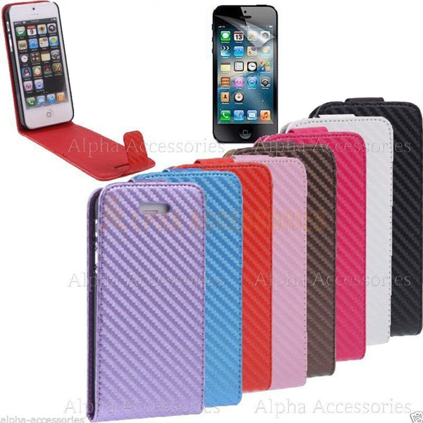 For iPhone 5 5S SE Case Shockproof Carbon Fiber Leather Pouch Magnetic Cover  UK