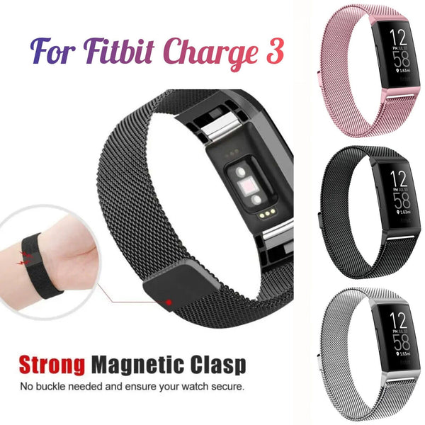 Wristwatch Strap For Fitbit Charge 3 Strap Stainless Metal Milanese Band