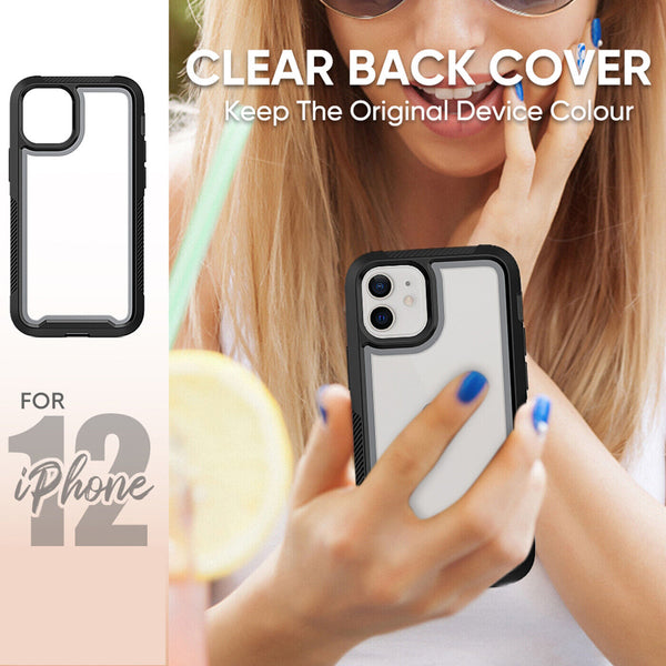 For iPhone 12 Case Shockproof Hybrid PC Hard Clear Back Tough Bumper Cover UK