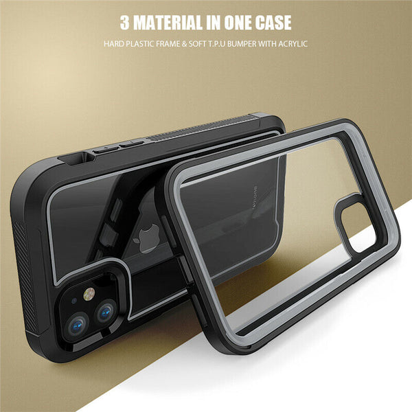 For iPhone 12 Case Shockproof Hybrid PC Hard Clear Back Tough Bumper Cover UK