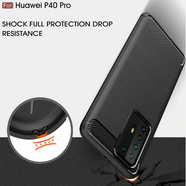 Shockproof Case For Huawei P40 Lite Pro Carbon TPU Fiber Thin Silicone Cover UK