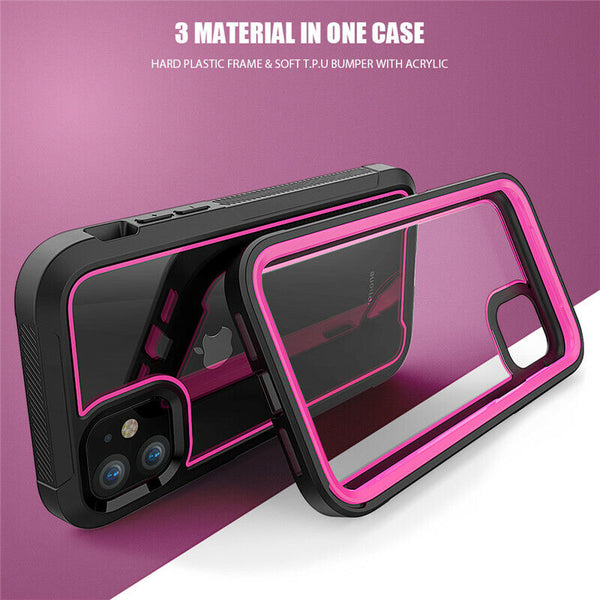 For iPhone 12 Case Shockproof Hybrid PC Hard Clear Back Tough Bumper Cover UK