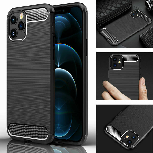 For iPhone 14 Pro Max Plus Case Carbon Fiber Shockproof Soft Silicone Cover