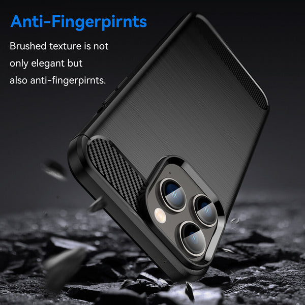 For iPhone 14 Pro Max Plus Case Carbon Fiber Shockproof Soft Silicone Cover