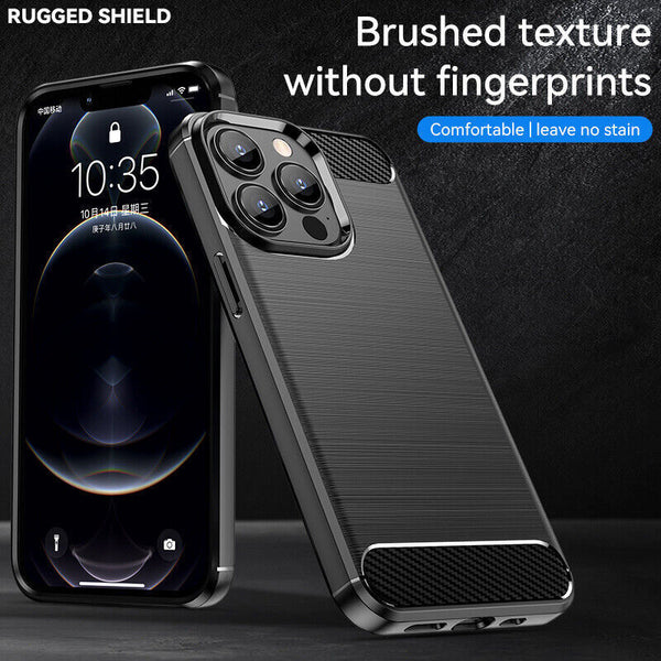 For iPhone 14 Pro Max Plus Case Carbon Fiber Shockproof Soft Silicone Cover