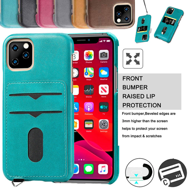 For iPhone 11 Pro Max Shockproof Leather Credit Card Slot Wallet Case Back Cover