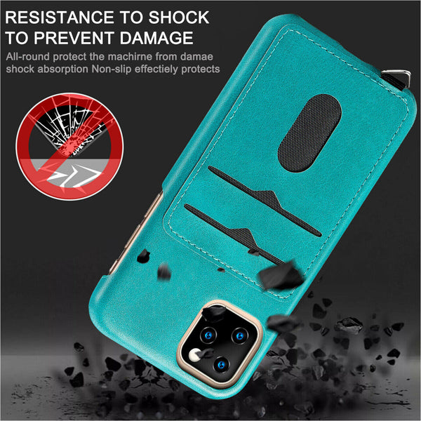 For iPhone 11 Pro Max Shockproof Leather Credit Card Slot Wallet Case Back Cover