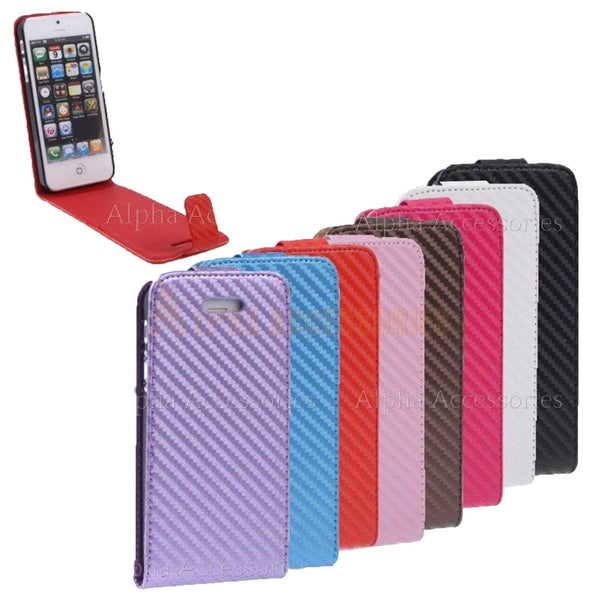 Flip PU Leather Carbon Fibre Pattern Magnetic Case Cover For iPhone 5S 5 SE