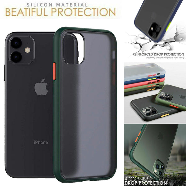 Silicone Case For iPhone 11 8 7 XS X XR SE 2020 Genuine Color Button Matte Cover