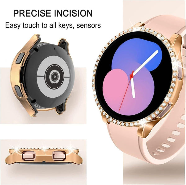 For Galaxy Watch 6 5 4 40mm 44mm Bling Glass Screen Protector Diamond Case Cover