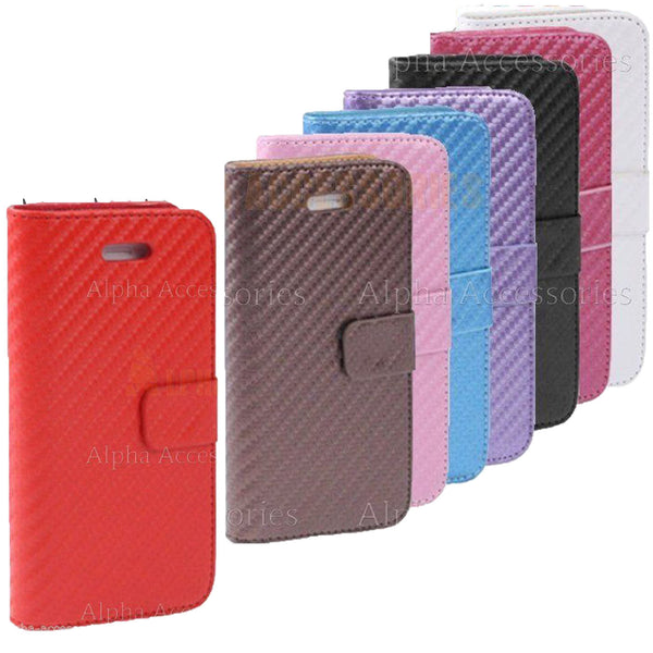 Case For iPhone SE,5S,5 Magnetic PU Leather Side Open Pattern Carbon Fibre Cover