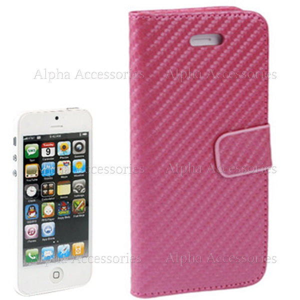 Case For iPhone SE,5S,5 Magnetic PU Leather Side Open Pattern Carbon Fibre Cover