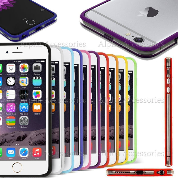 Tpu Bumper Rim Case Cover For Apple iPhone 6 4.7" & Plus 5.5"With Silver Buttons