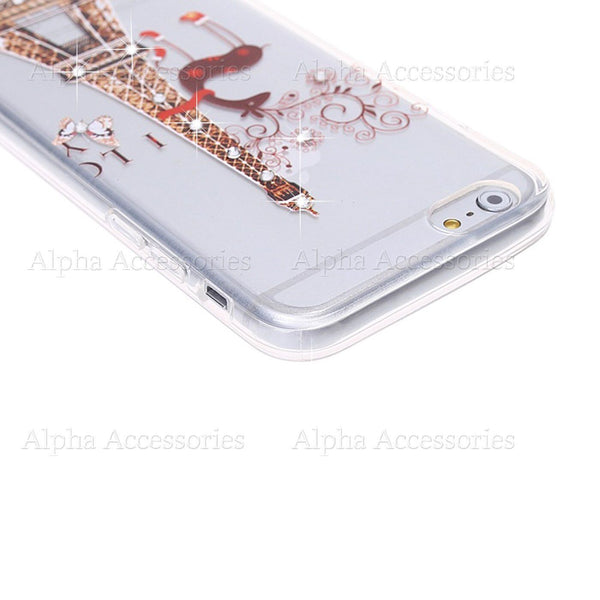 For iPhone 6 6s Soft Diamond TPU Printed Silicon Gel Bling Case Cover UK