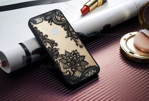 For iPhone 8 Fashion Case Henna Lace Thin Clear Back Cover For iPhone 7, 6s, XS