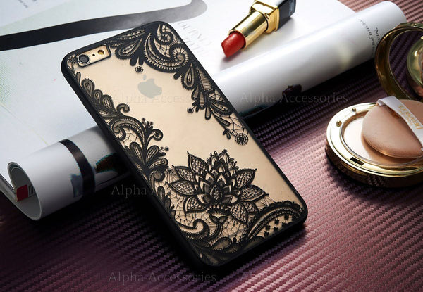 For iPhone 8 Fashion Case Henna Lace Thin Clear Back Cover For iPhone 7, 6s, XS