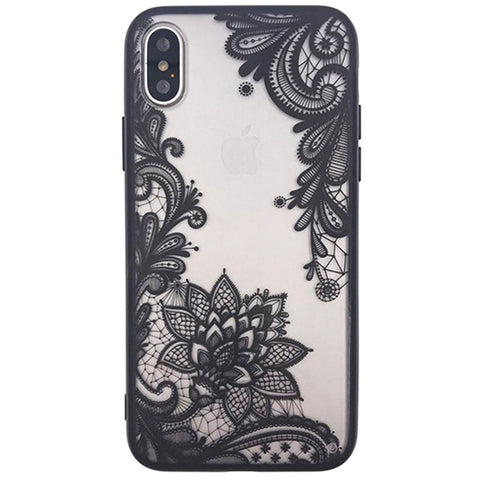 For iPhone 7 8 Plus Ultra Thin Clear Black Lace Flower Hard Case Cover - UK