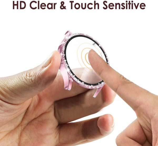 Bling Glass Screen Protector For Galaxy Watch 4 5 (40mm 44mm) Diamond Case Cover