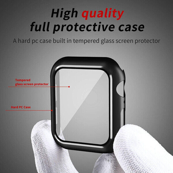 For Apple Watch 5 6 7 8 9 SE Ultra 2 40 44mm Hard Glass Screen Protector Case Cover