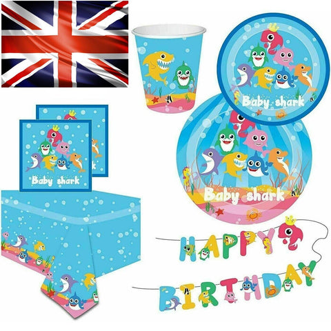 Theme Birthday Party Baby Shark Kids 16 Guest Supplies Tableware Decor Kit Set