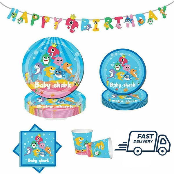 Theme Birthday Party Baby Shark Kids 16 Guest Supplies Tableware Decor Kit Set