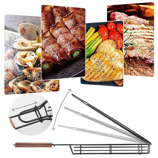 4X BBQ Grill Basket Net Kebab Barbecue Grilling Meat Vegetable Holder Tools-UK