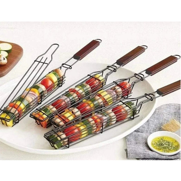 4X BBQ Grill Basket Net Kebab Barbecue Grilling Meat Vegetable Holder Tools-UK