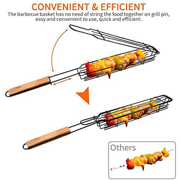 4X BBQ Grill Basket Net Kebab Barbecue Grilling Meat Vegetable Holder Tools-UK