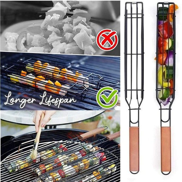 4X BBQ Grill Basket Net Kebab Barbecue Grilling Meat Vegetable Holder Tools-UK