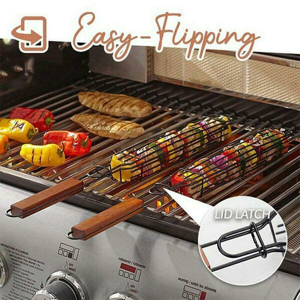 4X BBQ Grill Basket Net Kebab Barbecue Grilling Meat Vegetable Holder Tools-UK