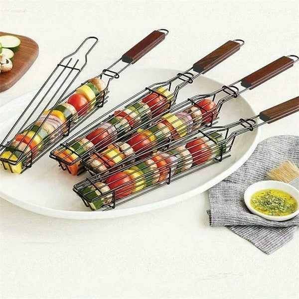 4X BBQ Grill Basket Net Kebab Barbecue Grilling Meat Vegetable Holder Tools-UK