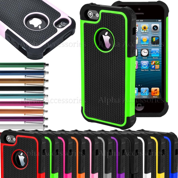 Shock Proof Dual Layer Silicone & Hard Defender Case Cover Apple iPhone 5, 5S SE