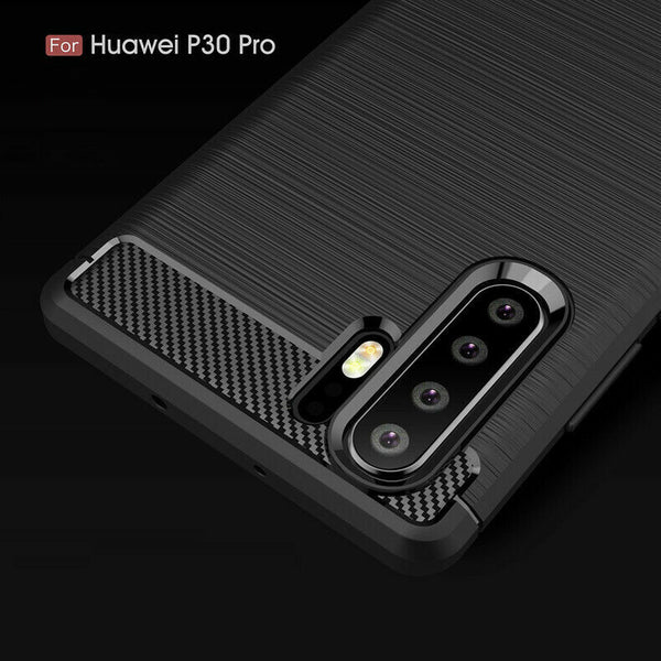 Case For Huawei P30 Lite / P30 Pro Soft Carbon TPU Fiber Brushed Gel Tough Cover