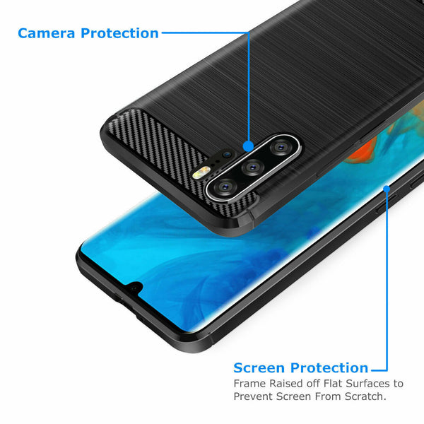 Case For Huawei P30 Lite / P30 Pro Soft Carbon TPU Fiber Brushed Gel Tough Cover