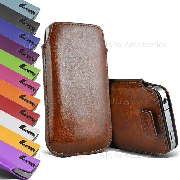 Premium Leather Pull Tab Pouch Case Cover Holster Bag For Various Mobile Phone