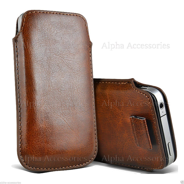 Premium Leather Pull Tab Pouch Case Cover Holster Bag For Various Mobile Phone