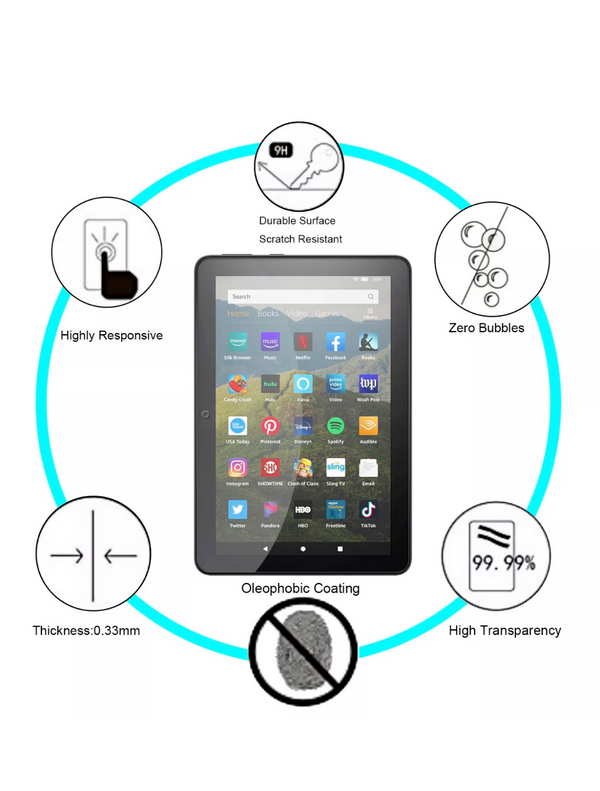 9H Tempered Glass Screen Protector For Amazon Fire HD 8 (2024 12th Generation)