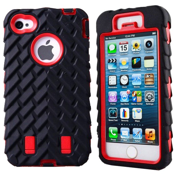 Tyre Grain Heavy Duty Hybrid Case Cover for iPhone SE / 5s / 5 - Red - Alpha Accessories