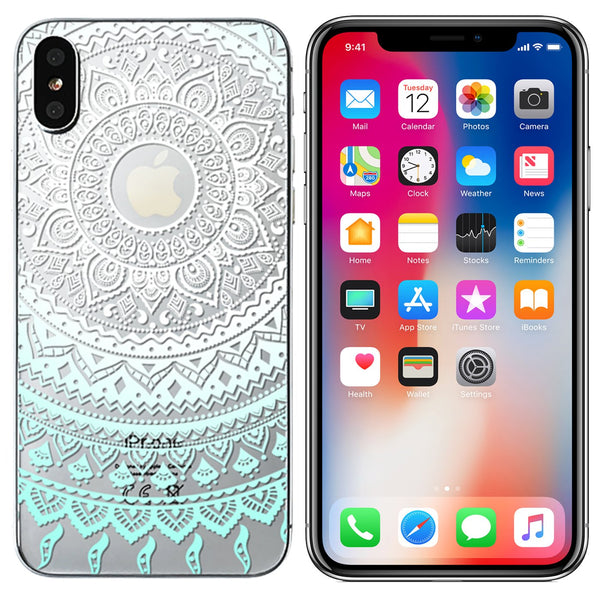 Slim TPU Gel Skin Case Cover For iPhone XS - Tapestry: Green White Green - Alpha Accessories