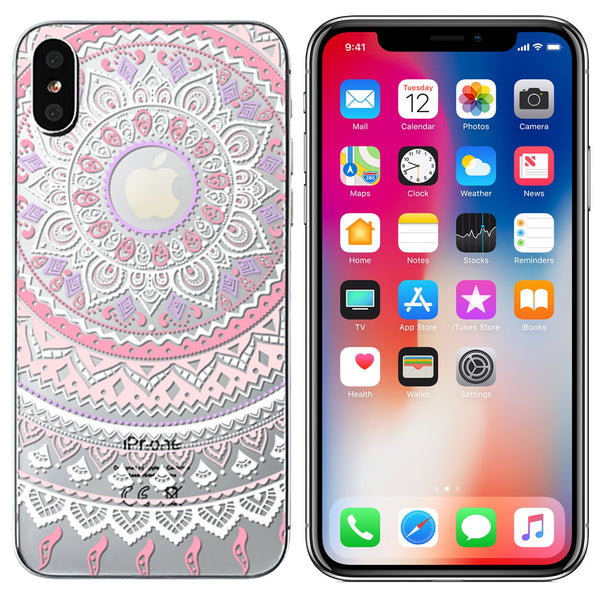 Slim TPU Gel Skin Case Cover For iPhone XS - Tapestry: Pink Light Pink - Alpha Accessories