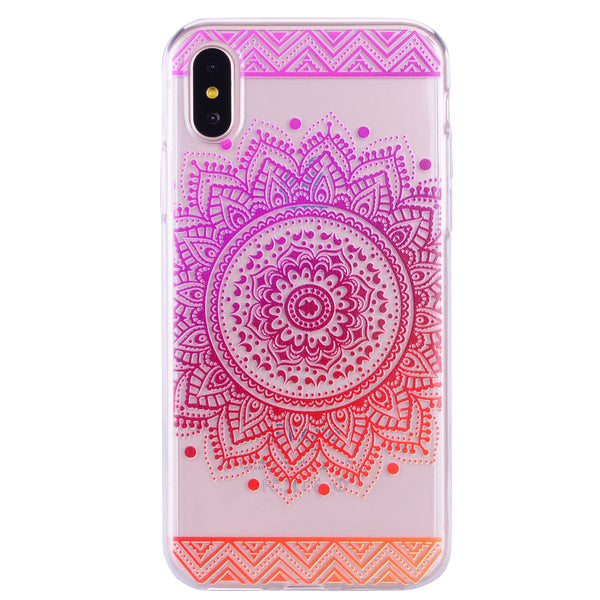 Slim TPU Gel Skin Case Cover For iPhone X, 10 - Paper Cut Pink / Orange - Alpha Accessories