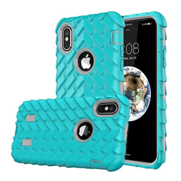 Tyre Grain Heavy Duty Hybrid Case Cover for iPhone XS  - Aqua-Grey - Alpha Accessories