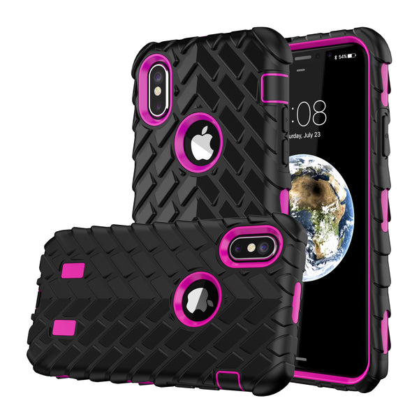 Tyre Grain Heavy Duty Hybrid Case Cover for iPhone X  - Pink - Alpha Accessories