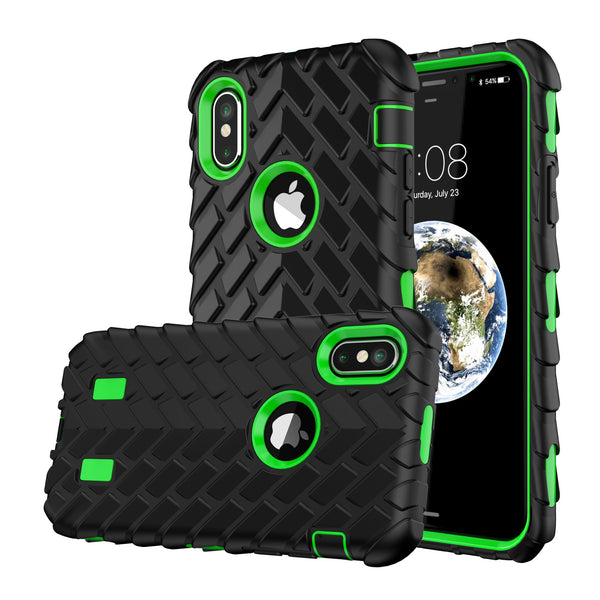 Tyre Grain Heavy Duty Hybrid Case Cover for iPhone XS  - Green - Alpha Accessories