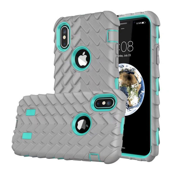 Tyre Grain Heavy Duty Hybrid Case Cover for iPhone XS  - Grey-Aqua - Alpha Accessories