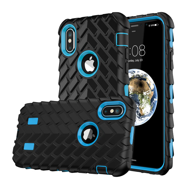 Tyre Grain Heavy Duty Hybrid Case Cover for iPhone X  - Light Blue - Alpha Accessories