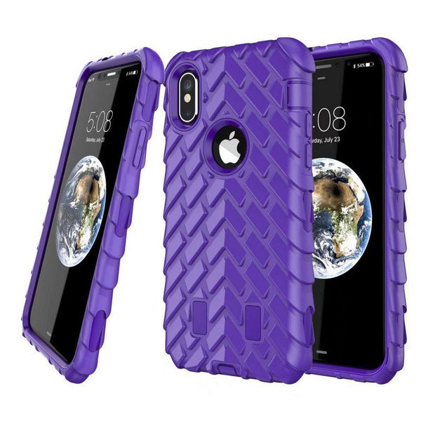 Tyre Grain Heavy Duty Hybrid Case Cover for iPhone XS  - Full Purple - Alpha Accessories